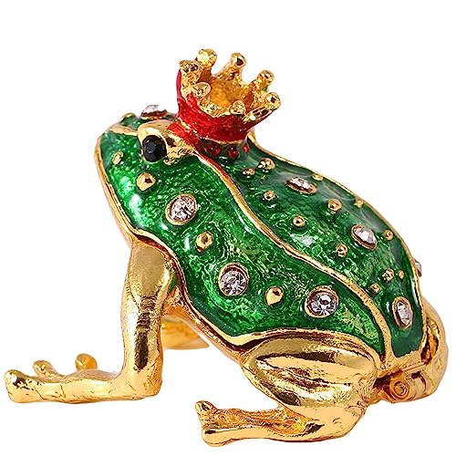 H&D Mini Frog Prince Hinged Jewelry Box,Metal Die Cast Animal Figurines Trinket Box Ring Holder