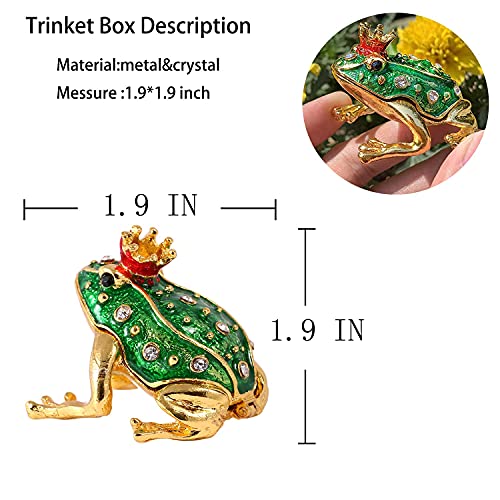H&D Mini Frog Prince Hinged Jewelry Box,Metal Die Cast Animal Figurines Trinket Box Ring Holder