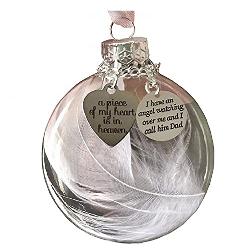 NC Clear Christmas Memorial Ornament Feather Ball - A Piece of My Heart is in Heaven Tree Decorations Hanging Pendant Gift 2.4''/60mm Round Clear Plastic