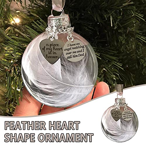 NC Clear Christmas Memorial Ornament Feather Ball - A Piece of My Heart is in Heaven Tree Decorations Hanging Pendant Gift 2.4''/60mm Round Clear Plastic