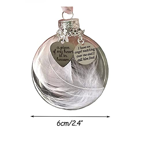 NC Clear Christmas Memorial Ornament Feather Ball - A Piece of My Heart is in Heaven Tree Decorations Hanging Pendant Gift 2.4''/60mm Round Clear Plastic