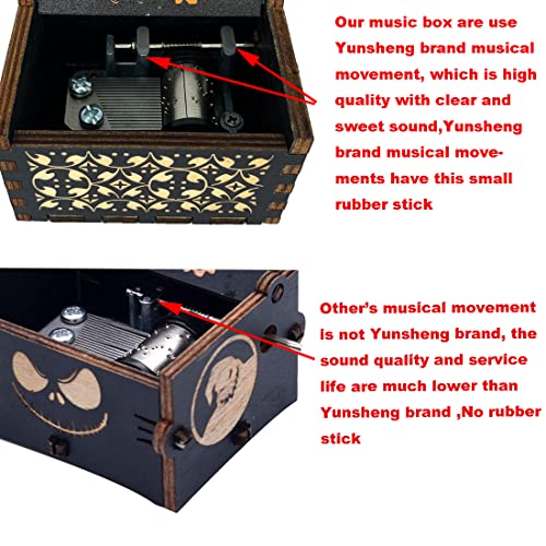 The Nightmare Before Christmas Music Box Hand Crank Musical Box Carved Wood Musical Gifts for Fans (White-Black)