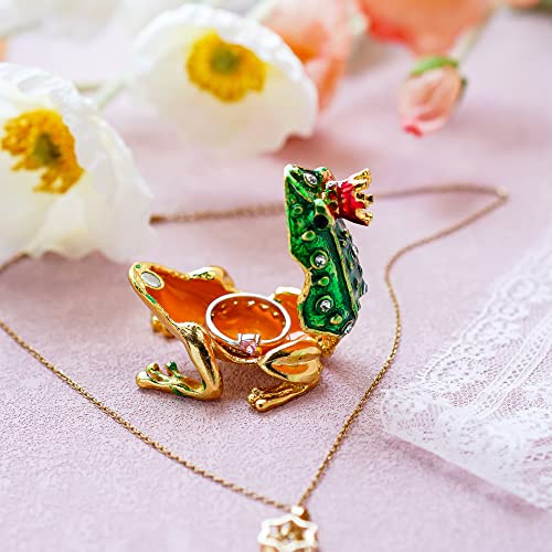 H&D Mini Frog Prince Hinged Jewelry Box,Metal Die Cast Animal Figurines Trinket Box Ring Holder