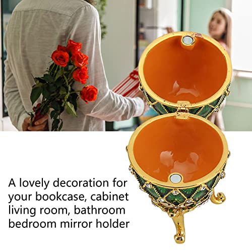 Trinket Box Faberge Egg Enameled Jewelry Box, Faberge Egg Jewelry Boxes Gift for Home Decor, Classic Ornaments Metal Craft Gift for Home Decor (Green)