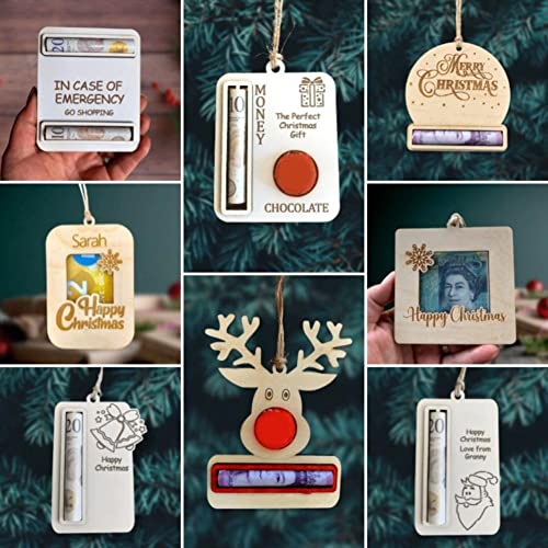 IUYQY Christmas Unique Money Holder Handmade Wooden Money Card Hanging Decoration Xmas Tree Ornaments Pendant Funny Christmas Money Cash Gift