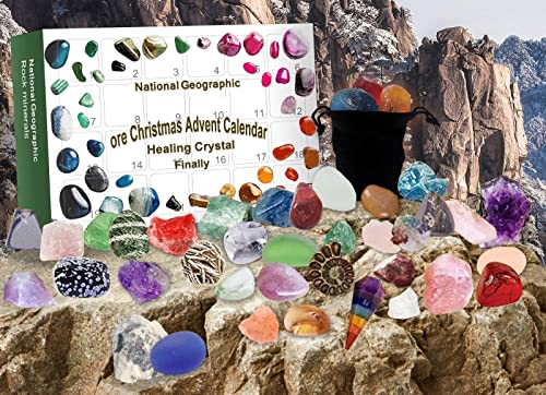 100PCS Advent Calendar 2021 - 24 pcs Rock Collection Box Christmas Healing Crystal Kit Xmas 24 Days Countdown Calendar Rock Storage Ornaments Christmas Gift for Kids (Multicolor 5)