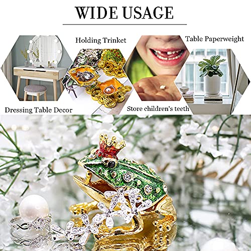 H&D Mini Frog Prince Hinged Jewelry Box,Metal Die Cast Animal Figurines Trinket Box Ring Holder