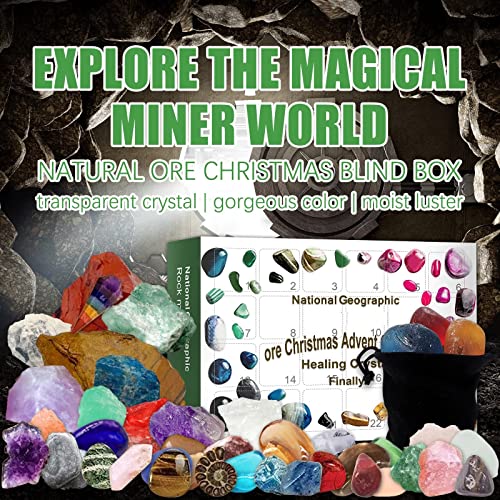 100PCS Advent Calendar 2021 - 24 pcs Rock Collection Box Christmas Healing Crystal Kit Xmas 24 Days Countdown Calendar Rock Storage Ornaments Christmas Gift for Kids (Multicolor 5)