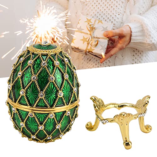 Trinket Box Faberge Egg Enameled Jewelry Box, Faberge Egg Jewelry Boxes Gift for Home Decor, Classic Ornaments Metal Craft Gift for Home Decor (Green)