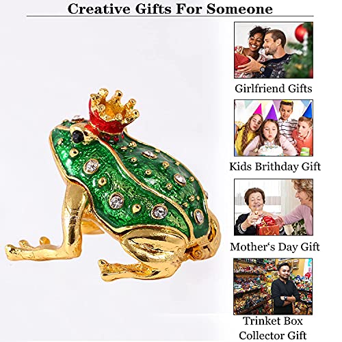 H&D Mini Frog Prince Hinged Jewelry Box,Metal Die Cast Animal Figurines Trinket Box Ring Holder