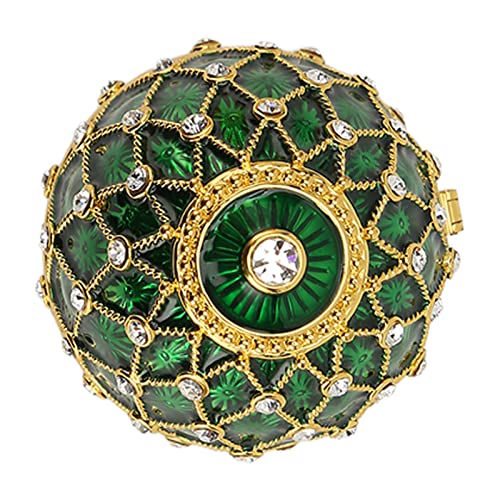 Trinket Box Faberge Egg Enameled Jewelry Box, Faberge Egg Jewelry Boxes Gift for Home Decor, Classic Ornaments Metal Craft Gift for Home Decor (Green)