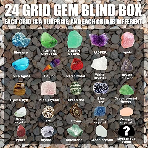 100PCS Advent Calendar 2021 - 24 pcs Rock Collection Box Christmas Healing Crystal Kit Xmas 24 Days Countdown Calendar Rock Storage Ornaments Christmas Gift for Kids (Multicolor 5)