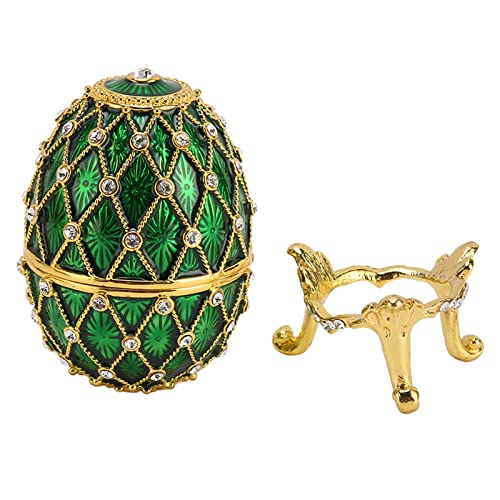 Trinket Box Faberge Egg Enameled Jewelry Box, Faberge Egg Jewelry Boxes Gift for Home Decor, Classic Ornaments Metal Craft Gift for Home Decor (Green)