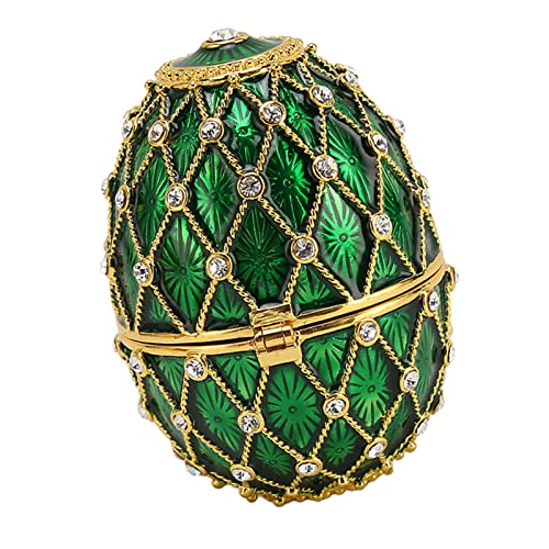 Trinket Box Faberge Egg Enameled Jewelry Box, Faberge Egg Jewelry Boxes Gift for Home Decor, Classic Ornaments Metal Craft Gift for Home Decor (Green)