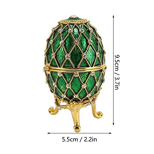 Trinket Box Faberge Egg Enameled Jewelry Box, Faberge Egg Jewelry Boxes Gift for Home Decor, Classic Ornaments Metal Craft Gift for Home Decor (Green)