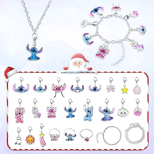 2023 Christmas Advent Calendar Christmas 24 Days Countdown Calendar with Bracelet, Necklace, Ring and Unique Cute Cartoon Charm Christmas Holiday Ornament Gift