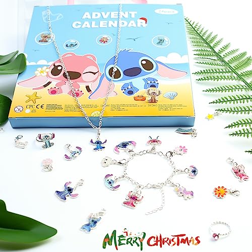 2023 Christmas Advent Calendar Christmas 24 Days Countdown Calendar with Bracelet, Necklace, Ring and Unique Cute Cartoon Charm Christmas Holiday Ornament Gift