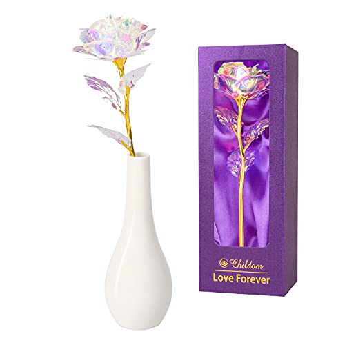 Gifts for Her,Artificial Flower Rose Gift,Rainbow Rose Flower Present with Vase Luxury Gift Box Great Gift Idea for Women,Mom Gifts,Valentine,Thanksgiving Day, Christmas, Birthday, Anniversary