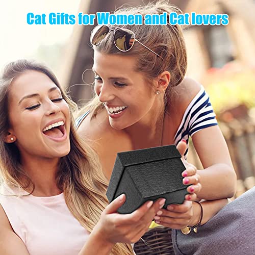 KOMINZZ Cat Gifts for Women Crystal Ball 3D Laser Cat Figurine Glass Paperweights with Metal Stand Gift Box Cat Gifts for Cat Lovers Cat Ornaments for Cat Lovers Home Decor Black,silver
