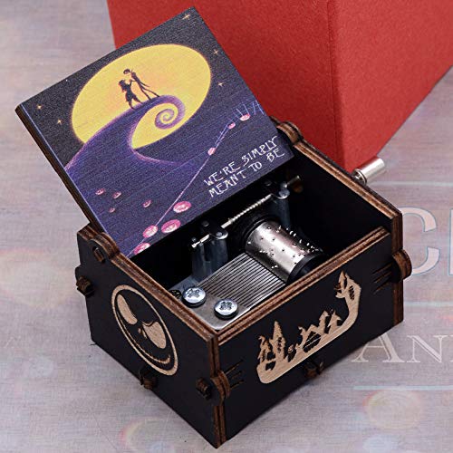 Beiwei Music Box Nightmare Wooden Hand Crank Musical Box Gifts for Birthday Christmas Thanksgiving Days Halloween Decor Valentine's Day Black …