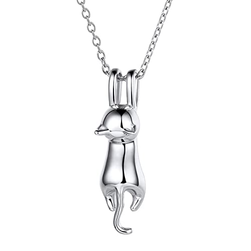 Cat Necklace Cat Lovers Gifts For Women Silver Necklaces For Women 3d Cute Hanging Cat Lover For Christmas Anniversary Birthday Valentine'S Day