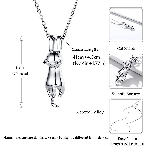 Cat Necklace Cat Lovers Gifts For Women Silver Necklaces For Women 3d Cute Hanging Cat Lover For Christmas Anniversary Birthday Valentine'S Day