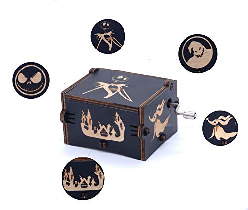 Beiwei Music Box Nightmare Wooden Hand Crank Musical Box Gifts for Birthday Christmas Thanksgiving Days Halloween Decor Valentine's Day Black …