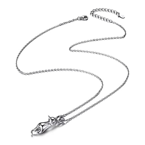 Cat Necklace Cat Lovers Gifts For Women Silver Necklaces For Women 3d Cute Hanging Cat Lover For Christmas Anniversary Birthday Valentine'S Day