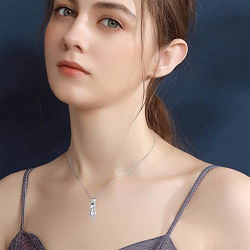 Cat Necklace Cat Lovers Gifts For Women Silver Necklaces For Women 3d Cute Hanging Cat Lover For Christmas Anniversary Birthday Valentine'S Day