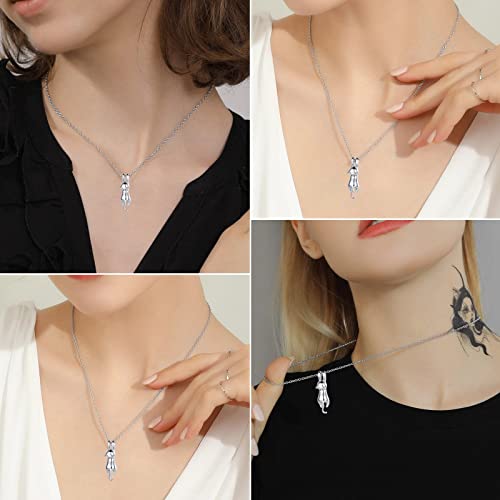 Cat Necklace Cat Lovers Gifts For Women Silver Necklaces For Women 3d Cute Hanging Cat Lover For Christmas Anniversary Birthday Valentine'S Day