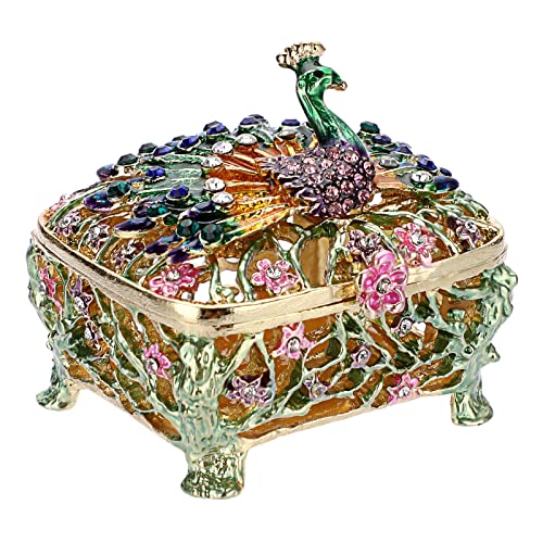 SUMNACON Mini Peacock Style Jewelry Box Holder Trinket Box, Decorative Enamel Hinged Small Jewelry Organizer, Wedding Ring Box Necklace Holder Earrings Organizer