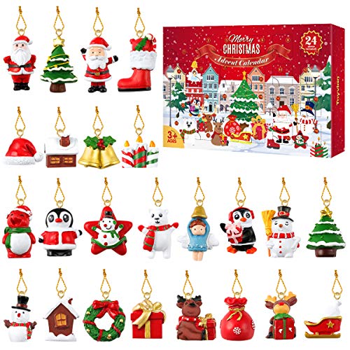 Tomaibaby 24Pcs Christmas Advent Calendar Xmas Tree Hanging Ornaments Advent Calendar Charms for Christmas Ornament Decoration