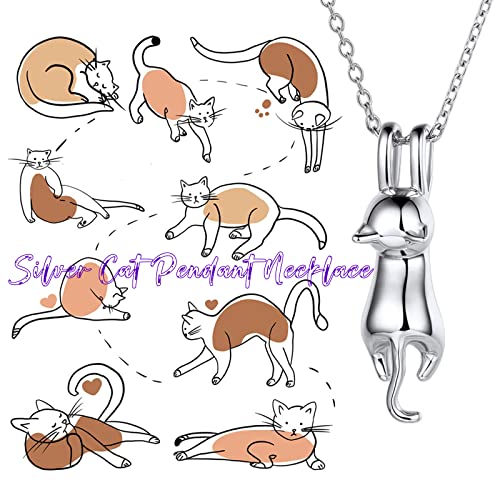 Cat Necklace Cat Lovers Gifts For Women Silver Necklaces For Women 3d Cute Hanging Cat Lover For Christmas Anniversary Birthday Valentine'S Day