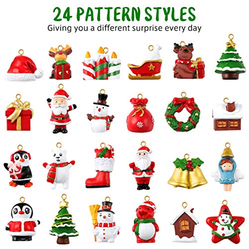 Tomaibaby 24Pcs Christmas Advent Calendar Xmas Tree Hanging Ornaments Advent Calendar Charms for Christmas Ornament Decoration