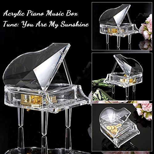 SUMNACON Acrylic Piano Music Box, Decorative Musical Box Piano Ornament Toy Sweet Desk Craft for Romantic Valentine, Christmas, Birthday Gift (Tune: You Are My Sunshine)