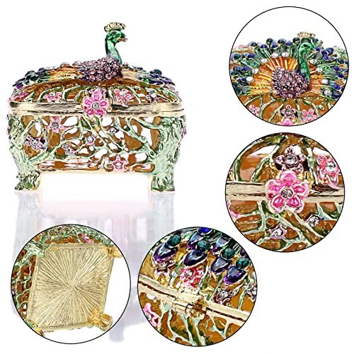 SUMNACON Mini Peacock Style Jewelry Box Holder Trinket Box, Decorative Enamel Hinged Small Jewelry Organizer, Wedding Ring Box Necklace Holder Earrings Organizer