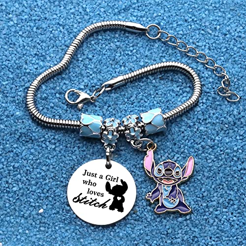 bifriend Funny Bracelet Gift For Girls,Silver Pendant Adjustable Jewellery''Just A Girls Who Loves Stitch''Cartoon Reminder Gift For Daughter Sisters Friends Colleague Birthday Christmas