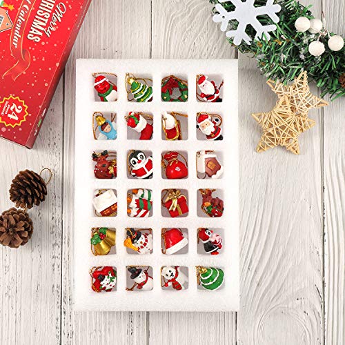 Tomaibaby 24Pcs Christmas Advent Calendar Xmas Tree Hanging Ornaments Advent Calendar Charms for Christmas Ornament Decoration