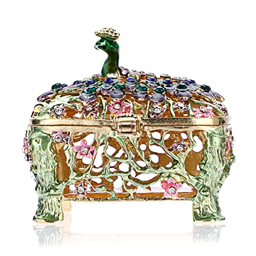 SUMNACON Mini Peacock Style Jewelry Box Holder Trinket Box, Decorative Enamel Hinged Small Jewelry Organizer, Wedding Ring Box Necklace Holder Earrings Organizer