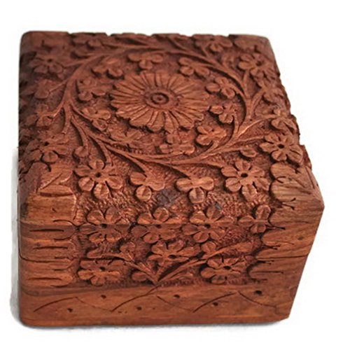 storeindya Sale Beautifully Hand Carved Wooden Keepsake Box Jewellery Chest Organiser Unique Gift Ideas for Men & Women (Design 9) 'Due to nature of the material and dye used, item may come in different shades of brown'