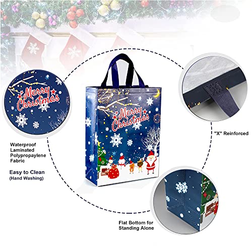 4 Pack Christmas Reusable Grocery Bag,Large Tote Bag with Handle, Gift Present Bag, Shopping Bag for Holiday Xmas Event Party