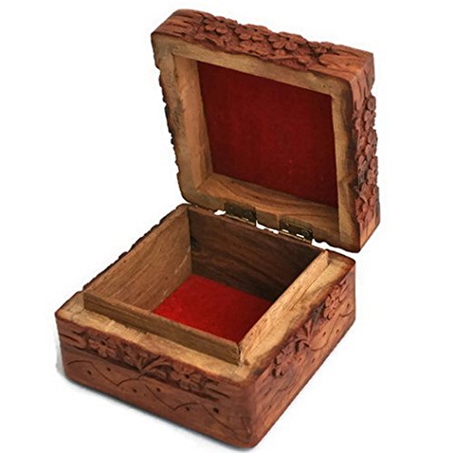 storeindya Sale Beautifully Hand Carved Wooden Keepsake Box Jewellery Chest Organiser Unique Gift Ideas for Men & Women (Design 9) 'Due to nature of the material and dye used, item may come in different shades of brown'