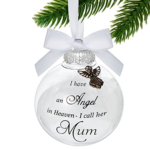 Suilung Christmas Memorial Baubles Ornaments I Have an Angel in Heaven Christmas Bauble Ornament Grave Decorations Clear Baubles White Feather Ball Hanging Decoration with Box for Xmas (Mum)
