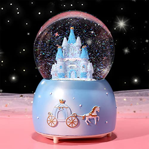Light Up Musical Snow Globe Rotating Crystal Ball Music Box Automatic Snowfall and Colorful Lights Castle Snow Globe Desktop Ornament Christmas New Year Birthday Gift for Kids Girls Children Adults