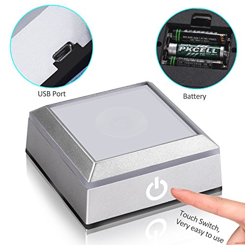 ERWEI LED Light Base Multicolor Show Stand Display Plate Square Display Lighted Base for Glass Crystal Art with Sensitive Touch Switch (Flat Surface)