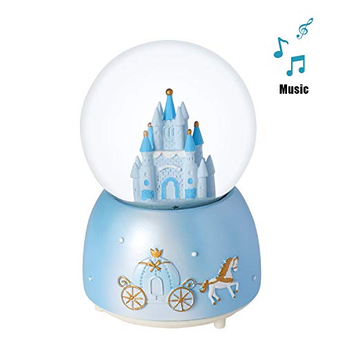 Light Up Musical Snow Globe Rotating Crystal Ball Music Box Automatic Snowfall and Colorful Lights Castle Snow Globe Desktop Ornament Christmas New Year Birthday Gift for Kids Girls Children Adults