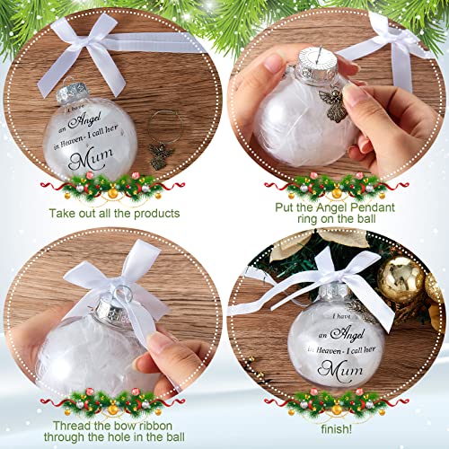 Suilung Christmas Memorial Baubles Ornaments I Have an Angel in Heaven Christmas Bauble Ornament Grave Decorations Clear Baubles White Feather Ball Hanging Decoration with Box for Xmas (Mum)