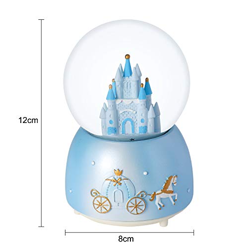 Light Up Musical Snow Globe Rotating Crystal Ball Music Box Automatic Snowfall and Colorful Lights Castle Snow Globe Desktop Ornament Christmas New Year Birthday Gift for Kids Girls Children Adults