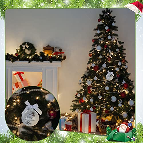 Suilung Christmas Memorial Baubles Ornaments I Have an Angel in Heaven Christmas Bauble Ornament Grave Decorations Clear Baubles White Feather Ball Hanging Decoration with Box for Xmas (Mum)