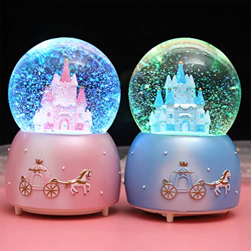 Light Up Musical Snow Globe Rotating Crystal Ball Music Box Automatic Snowfall and Colorful Lights Castle Snow Globe Desktop Ornament Christmas New Year Birthday Gift for Kids Girls Children Adults
